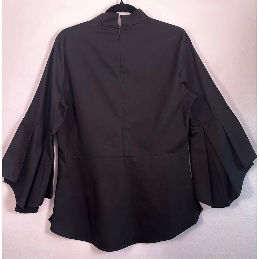 NWT Pleione Black Mock Neck Bell Sleeve Blouse Tiered Sleeve Top Size Medium - Picture 3 of 10